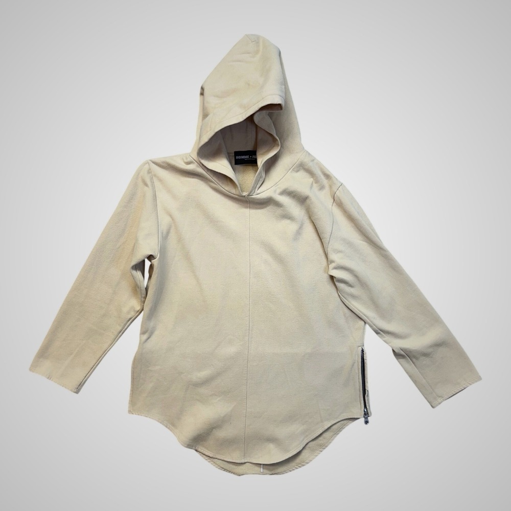 Homme + Femme Hoodie Mens XL Tan Good‎ Layered Scalloped Hem Side Zip Cross